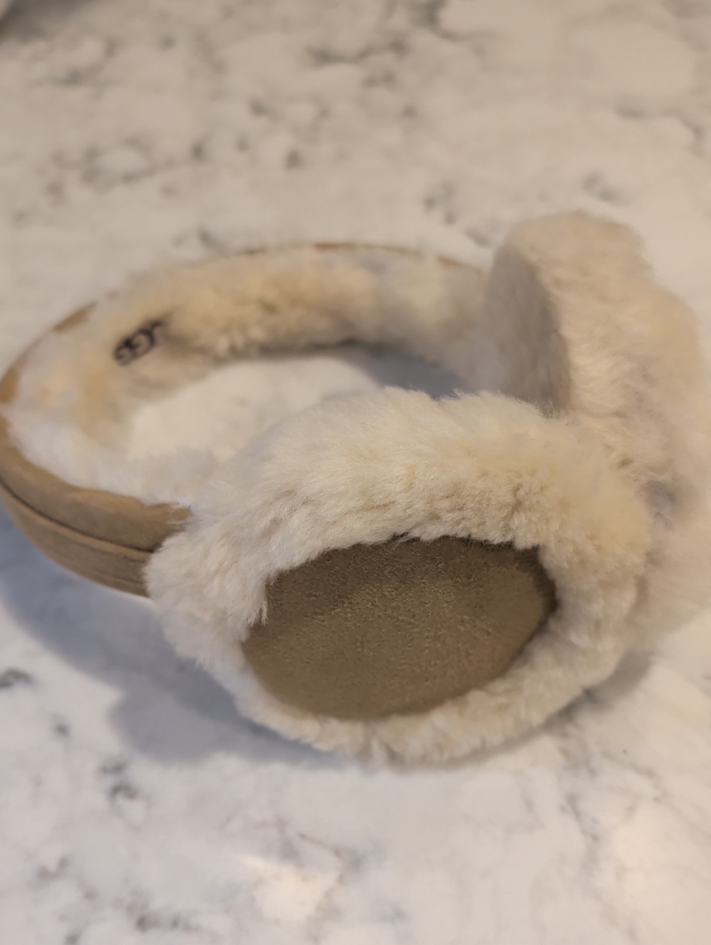 UGG Cozy Faux Shearling Ear Muffs in Tan and Cream